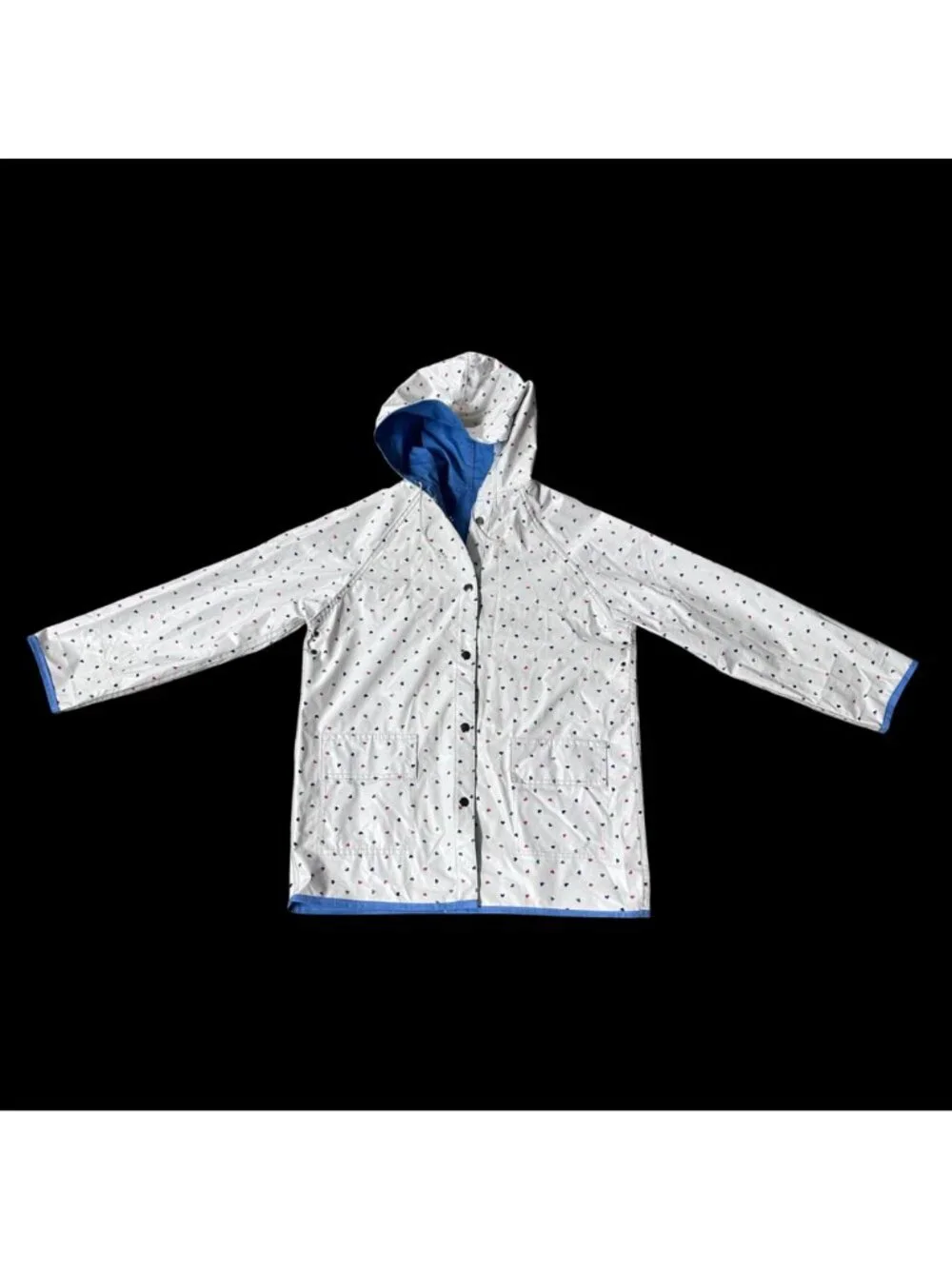 Vintage Girls Reversible Hooded Raincoat Jacket White Heart Blue 80s Size Large - Picture 2 of 13